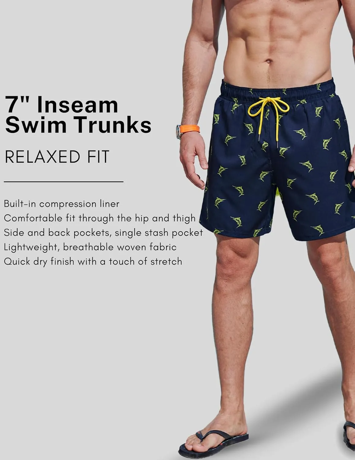 2 Pack: Men's 7" Swim Trunks with Compression Liner, Quick Dry Stretch Swimming Shorts Bathing Suits Swimwear