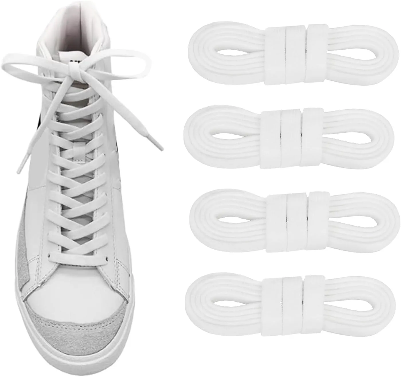 2 Pairs Elastic Shoelaces for Nike Blazer High Top, Stretch Replacement Flat Shoe Laces Strings for Sneaker