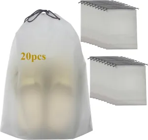 20 packs Drawstring Shoe Bags, 15.8" x 11.9" Travel Shoe Bags for Travel Packing, Waterproof & Reusable Transparent Travel Shoe Storage Bag Ideal for Travel and Organization