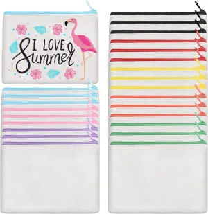24Pcs Canvas Makeup Bags Bulk, 7.87 x 5.7 Inch Cotton Sublimation Blank DIY Heat Transfer Cosmetic Bag w/Colorful Zipper for Bridesmaid Makeup Bag Travel Toiletry Pouch Storage