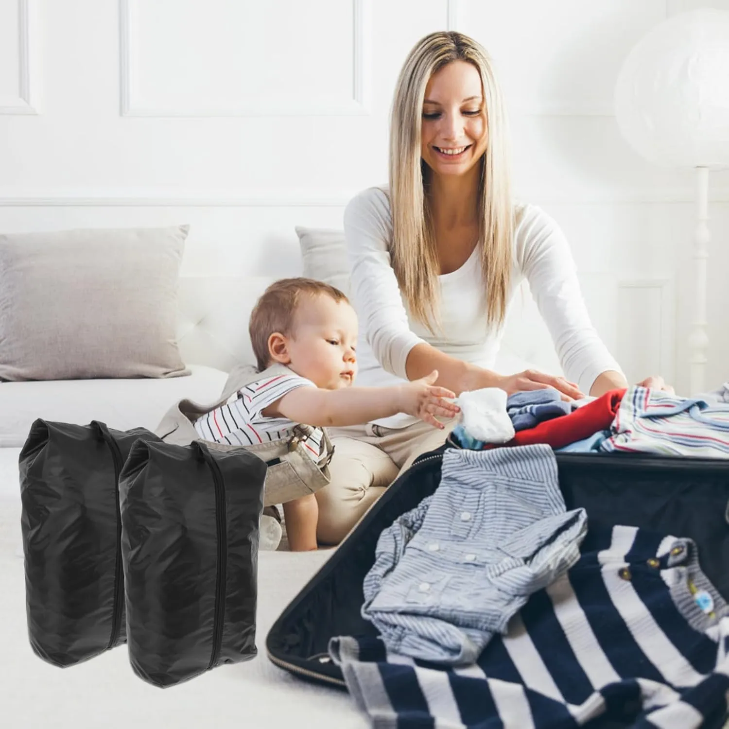 2sets Portable Shoe Bags for Travel Garment Bags Clothes Packing Cubes Essential Travel Accessories 4pcs*2