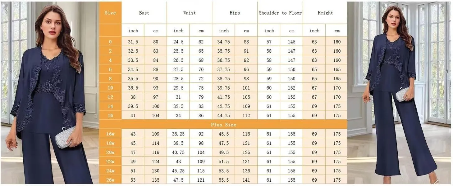 3 Pcs Mother of The Bride Pantsuits for Wedding Chiffon Formal Pant Suits Lace Evening Jumpsuits with Jackets