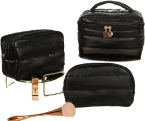 3 Piece Waterproof Portable Cosmetic Bag Set Large Capacity Travel Makeup Bags for Women (Black)