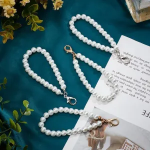 4 Pcs White Faux Pearl Hand Wrist Lanyard Keychain Wristlet Strap Bracelet for Keys Wallet Accessories