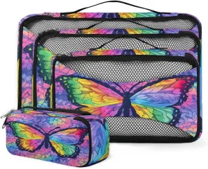 4 Set Packing Cubes for Suitcases, Travel Essentials for Carry on Luggage, Abstract Butterfly Suitcase Organizers for Clothes Shoes Toiletries Travel Accessories in 4 Sizes - Dreamy Butterfly