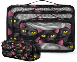 4 Set Packing Cubes for Suitcases, Travel Essentials for Carry on Luggage, Abstract Cat Suitcase Organizers for Clothes Shoes Toiletries Travel Accessories in 4 Sizes - Cute Cat