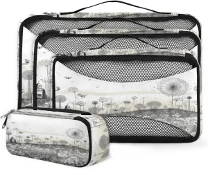 4 Set Packing Cubes for Suitcases, Travel Essentials for Carry on Luggage, Abstract Dandelion Suitcase Organizers for Clothes Shoes Toiletries Travel Accessories in 4 Sizes - Watercolor Dandelion