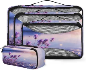 4 Set Packing Cubes for Suitcases, Travel Essentials for Carry on Luggage, Abstract Flower Suitcase Organizers for Clothes Shoes Toiletries Travel Accessories in 4 Sizes - Fantastic Flower
