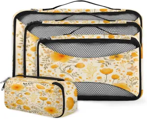 4 Set Packing Cubes for Suitcases, Travel Essentials for Carry on Luggage, Abstract Flowers Suitcase Organizers for Clothes Shoes Toiletries Travel Accessories in 4 Sizes - Beautiful Flowers