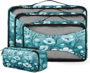 4 Set Packing Cubes for Suitcases, Travel Essentials for Carry on Luggage, Abstract Flowers Suitcase Organizers for Clothes Shoes Toiletries Travel Accessories in 4 Sizes - Bright Flowers