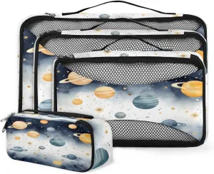 4 Set Packing Cubes for Suitcases, Travel Essentials for Carry on Luggage, Abstract Galaxy Suitcase Organizers for Clothes Shoes Toiletries Travel Accessories in 4 Sizes - Artistic Galaxy