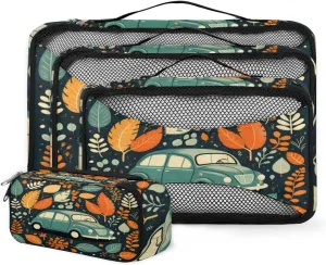4 Set Packing Cubes for Suitcases, Travel Essentials for Carry on Luggage, Abstract Truck Suitcase Organizers for Clothes Shoes Toiletries Travel Accessories in 4 Sizes - Autumn Truck