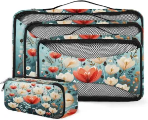 4 Set Packing Cubes for Suitcases, Travel Essentials for Carry on Luggage, Abstract Tulips Suitcase Organizers for Clothes Shoes Toiletries Travel Accessories in 4 Sizes - Artistic Tulips