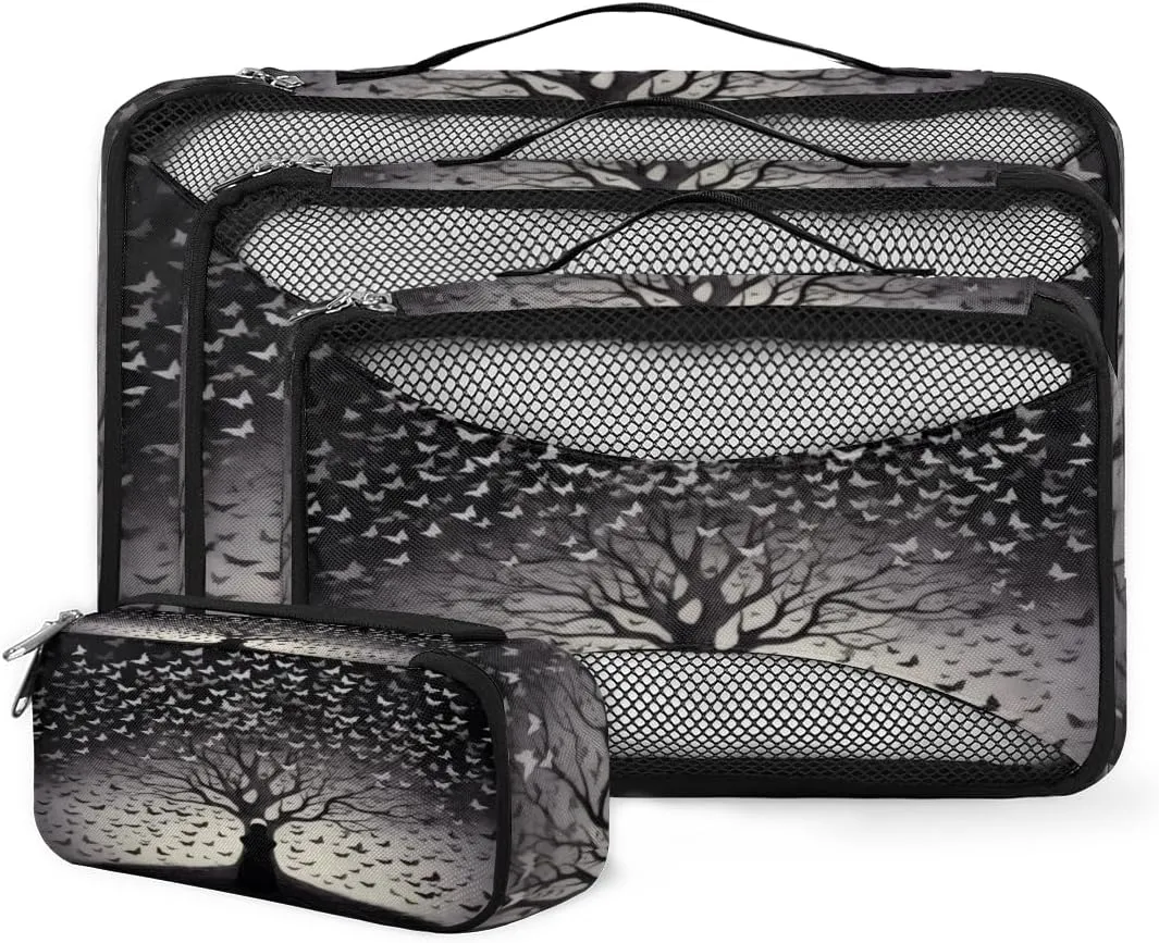 4 Set Packing Cubes for Suitcases, Travel Essentials for Carry on Luggage, Artistic Butterfly Suitcase Organizers for Clothes Shoes Toiletries Travel Accessories in 4 Sizes - Butterfly Tree