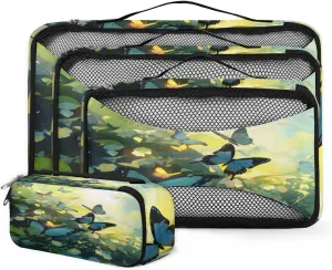4 Set Packing Cubes for Suitcases, Travel Essentials for Carry on Luggage, Artistic Butterfly Suitcase Organizers for Clothes Shoes Toiletries Travel Accessories in 4 Sizes - Watercolor Butterfly