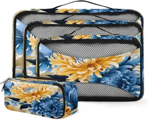 4 Set Packing Cubes for Suitcases, Travel Essentials for Carry on Luggage, Artistic Floral Suitcase Organizers for Clothes Shoes Toiletries Travel Accessories in 4 Sizes - Retro Floral