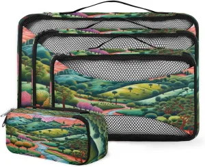 4 Set Packing Cubes for Suitcases, Travel Essentials for Carry on Luggage, Artistic Forest Suitcase Organizers for Clothes Shoes Toiletries Travel Accessories in 4 Sizes - Graffiti Forest