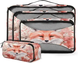 4 Set Packing Cubes for Suitcases, Travel Essentials for Carry on Luggage, Artistic Fox Suitcase Organizers for Clothes Shoes Toiletries Travel Accessories in 4 Sizes - Abstract Fox