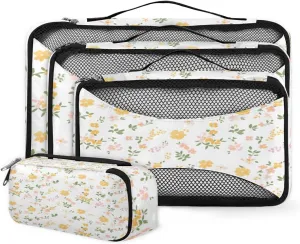 4 Set Packing Cubes for Suitcases, Travel Essentials for Carry on Luggage, Beautiful Flowers Suitcase Organizers for Clothes Shoes Toiletries Travel Accessories in 4 Sizes - Fantastic Flowers