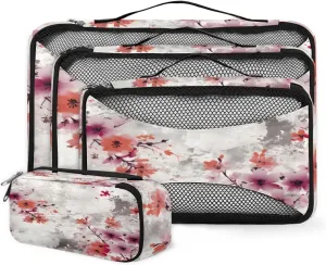 4 Set Packing Cubes for Suitcases, Travel Essentials for Carry on Luggage, Beautiful Flowers Suitcase Organizers for Clothes Shoes Toiletries Travel Accessories in 4 Sizes - Magical Flowers