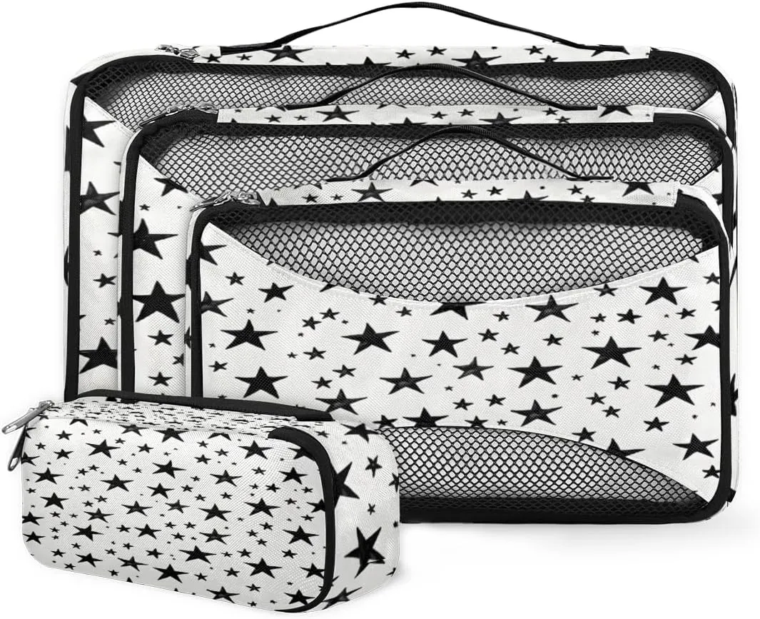 4 Set Packing Cubes for Suitcases, Travel Essentials for Carry on Luggage, Black Suitcase Organizers for Clothes Shoes Toiletries Travel Accessories in 4 Sizes - star