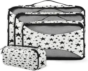 4 Set Packing Cubes for Suitcases, Travel Essentials for Carry on Luggage, Black Suitcase Organizers for Clothes Shoes Toiletries Travel Accessories in 4 Sizes - star