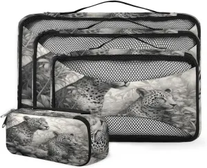 4 Set Packing Cubes for Suitcases, Travel Essentials for Carry on Luggage, Black Tiger Suitcase Organizers for Clothes Shoes Toiletries Travel Accessories in 4 Sizes - Tiger