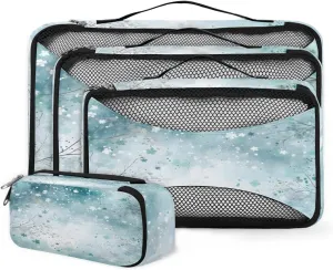 4 Set Packing Cubes for Suitcases, Travel Essentials for Carry on Luggage, Blue Snow Suitcase Organizers for Clothes Shoes Toiletries Travel Accessories in 4 Sizes - Glitter