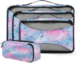 4 Set Packing Cubes for Suitcases, Travel Essentials for Carry on Luggage, Blue Star Suitcase Organizers for Clothes Shoes Toiletries Travel Accessories in 4 Sizes - Glitter