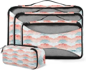 4 Set Packing Cubes for Suitcases, Travel Essentials for Carry on Luggage, Botanic Curve Suitcase Organizers for Clothes Shoes Toiletries Travel Accessories in 4 Sizes - Colorful Pattern