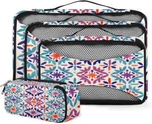 4 Set Packing Cubes for Suitcases, Travel Essentials for Carry on Luggage, Botanic Flower Suitcase Organizers for Clothes Shoes Toiletries Travel Accessories in 4 Sizes - Rich Damask