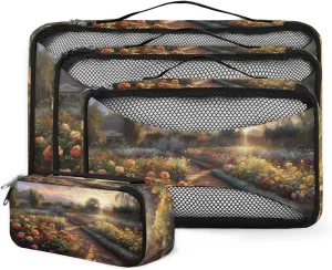 4 Set Packing Cubes for Suitcases, Travel Essentials for Carry on Luggage, Bright Forest Suitcase Organizers for Clothes Shoes Toiletries Travel Accessories in 4 Sizes - Autumn Forest