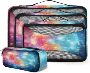 4 Set Packing Cubes for Suitcases, Travel Essentials for Carry on Luggage, Bright Heart Suitcase Organizers for Clothes Shoes Toiletries Travel Accessories in 4 Sizes - Graffiti Heart