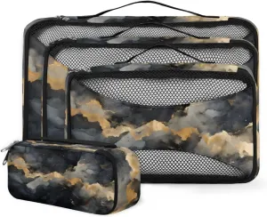 4 Set Packing Cubes for Suitcases, Travel Essentials for Carry on Luggage, Bright Marble Suitcase Organizers for Clothes Shoes Toiletries Travel Accessories in 4 Sizes - Modern Marble