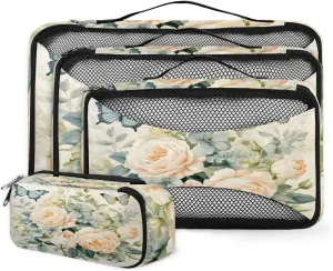 4 Set Packing Cubes for Suitcases, Travel Essentials for Carry on Luggage, Butterfly Flower Suitcase Organizers for Clothes Shoes Toiletries Travel Accessories in 4 Sizes - Dreamy Flower