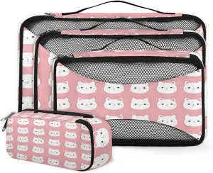 4 Set Packing Cubes for Suitcases, Travel Essentials for Carry on Luggage, Cartoon Cat Suitcase Organizers for Clothes Shoes Toiletries Travel Accessories in 4 Sizes - Watercolor Cat