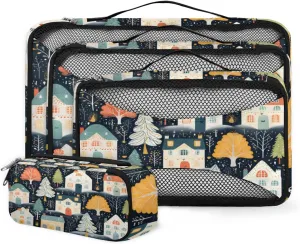4 Set Packing Cubes for Suitcases, Travel Essentials for Carry on Luggage, Cartoon Forest Suitcase Organizers for Clothes Shoes Toiletries Travel Accessories in 4 Sizes - Graffiti Forest