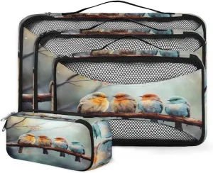 4 Set Packing Cubes for Suitcases, Travel Essentials for Carry on Luggage, Colorful Bird Suitcase Organizers for Clothes Shoes Toiletries Travel Accessories in 4 Sizes - Lovely Bird