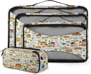4 Set Packing Cubes for Suitcases, Travel Essentials for Carry on Luggage, Colorful City Suitcase Organizers for Clothes Shoes Toiletries Travel Accessories in 4 Sizes - Graffiti City