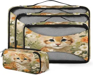 4 Set Packing Cubes for Suitcases, Travel Essentials for Carry on Luggage, Colorful Flower Suitcase Organizers for Clothes Shoes Toiletries Travel Accessories in 4 Sizes - Tiger