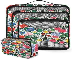 4 Set Packing Cubes for Suitcases, Travel Essentials for Carry on Luggage, Colorful Flowers Suitcase Organizers for Clothes Shoes Toiletries Travel Accessories in 4 Sizes - Cute Flowers