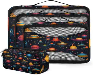 4 Set Packing Cubes for Suitcases, Travel Essentials for Carry on Luggage, Colorful Galaxy Suitcase Organizers for Clothes Shoes Toiletries Travel Accessories in 4 Sizes - Bright Galaxy