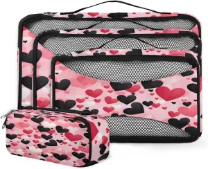 4 Set Packing Cubes for Suitcases, Travel Essentials for Carry on Luggage, Colorful Heart Suitcase Organizers for Clothes Shoes Toiletries Travel Accessories in 4 Sizes - Fantastic Heart