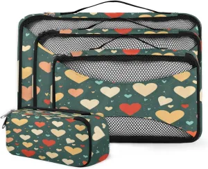 4 Set Packing Cubes for Suitcases, Travel Essentials for Carry on Luggage, Colorful Heart Suitcase Organizers for Clothes Shoes Toiletries Travel Accessories in 4 Sizes - Graffiti Heart