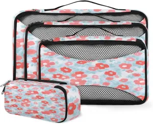 4 Set Packing Cubes for Suitcases, Travel Essentials for Carry on Luggage, Cute Flowers Suitcase Organizers for Clothes Shoes Toiletries Travel Accessories in 4 Sizes - Modern Flowers