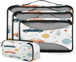 4 Set Packing Cubes for Suitcases, Travel Essentials for Carry on Luggage, Cute Truck Suitcase Organizers for Clothes Shoes Toiletries Travel Accessories in 4 Sizes - Cartoon Truck