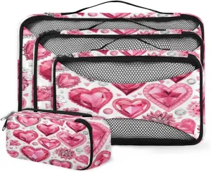 4 Set Packing Cubes for Suitcases, Travel Essentials for Carry on Luggage, Diamond Heart Suitcase Organizers for Clothes Shoes Toiletries Travel Accessories in 4 Sizes - Graffiti Heart
