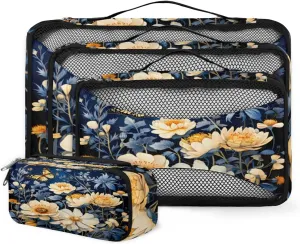 4 Set Packing Cubes for Suitcases, Travel Essentials for Carry on Luggage, Dreamy Flower Suitcase Organizers for Clothes Shoes Toiletries Travel Accessories in 4 Sizes - Lively Flower