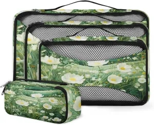 4 Set Packing Cubes for Suitcases, Travel Essentials for Carry on Luggage, Dreamy Flowers Suitcase Organizers for Clothes Shoes Toiletries Travel Accessories in 4 Sizes - Graffiti Flowers