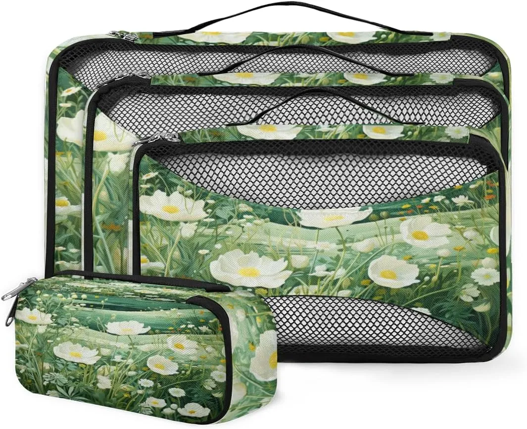 4 Set Packing Cubes for Suitcases, Travel Essentials for Carry on Luggage, Dreamy Flowers Suitcase Organizers for Clothes Shoes Toiletries Travel Accessories in 4 Sizes - Graffiti Flowers